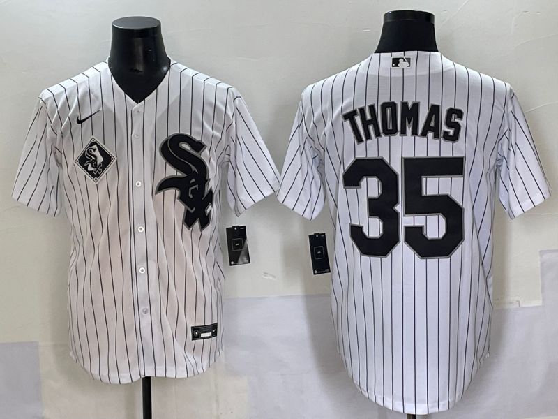 Men 2025 Chicago White Sox 35 Thomas White Stripe Game Nike MLB Jersey style 7